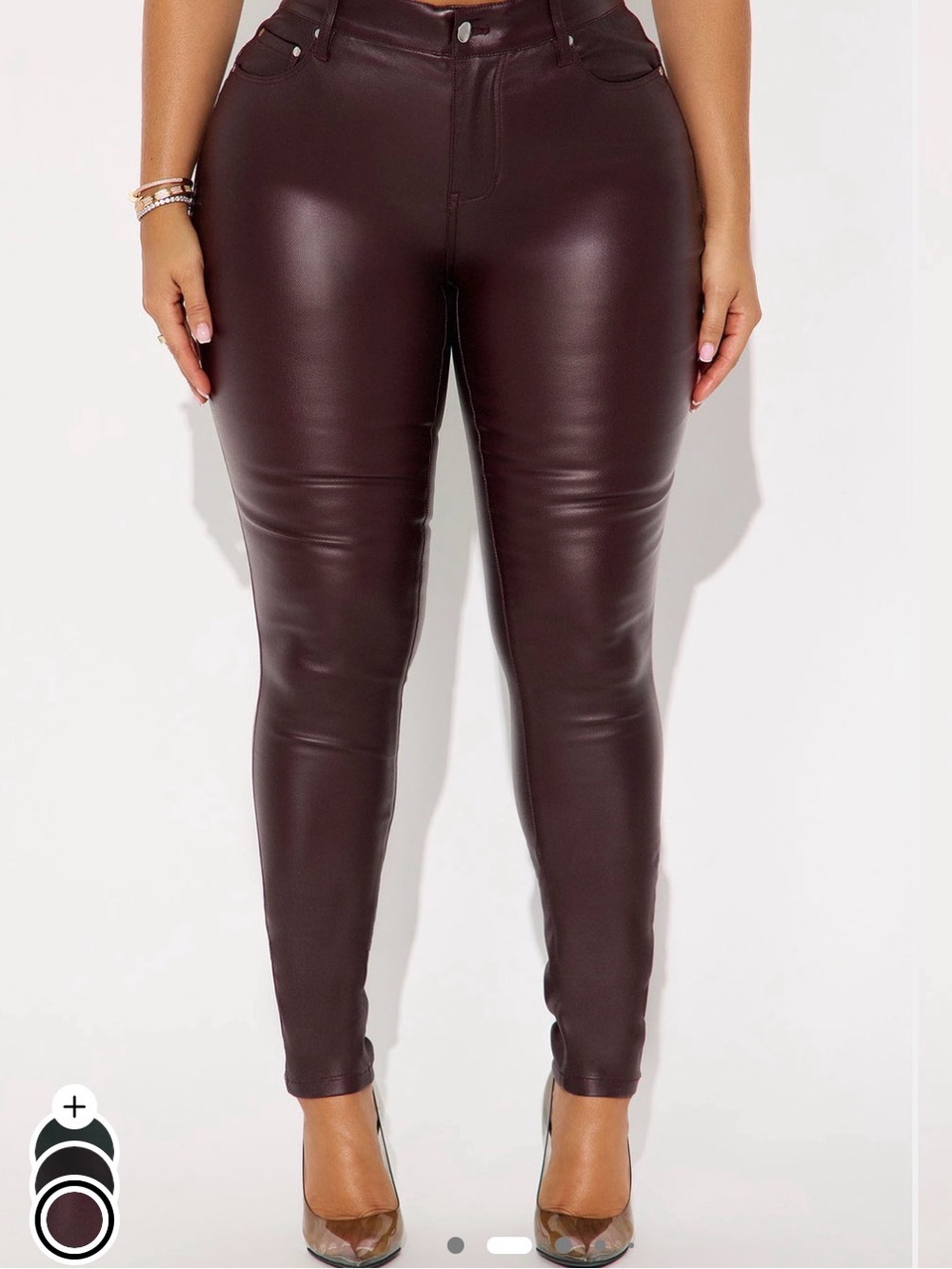 Plus Faux Leather Skinny Pants in Deep Burgundy